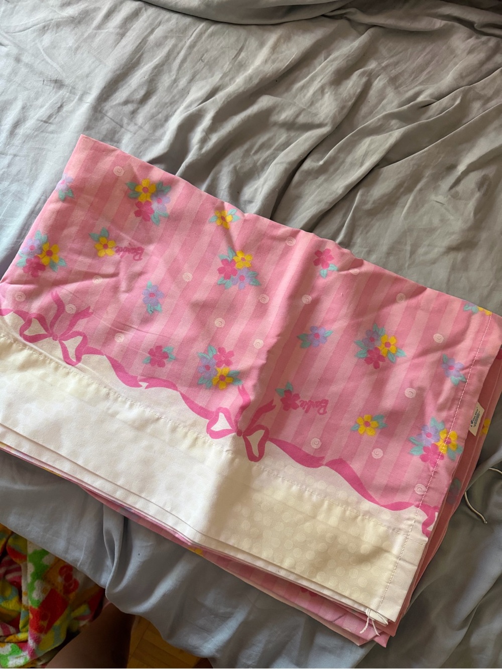 Pink Barbie Striped+Floral Home Bedding Sheet